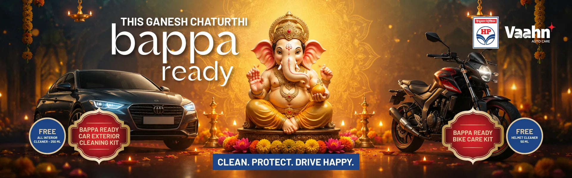 This Ganesh Chaturthi Bappa Ready - HP Vaahn Car & Bike Care Kits
