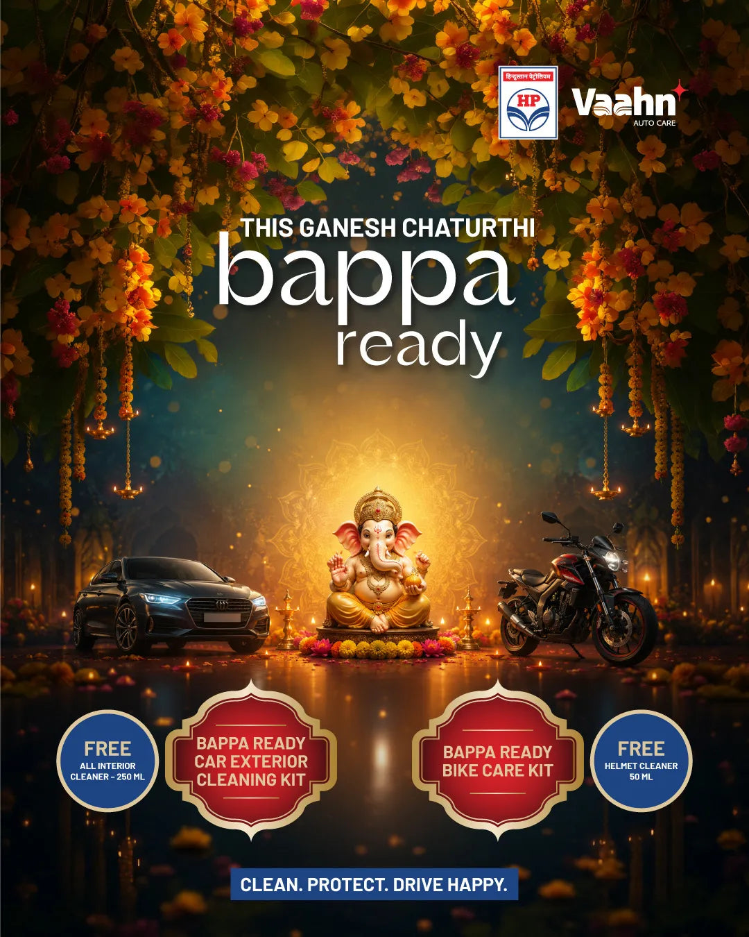 This Ganesh Chaturthi Bappa Ready - HP Vaahn Car & Bike Care Kits