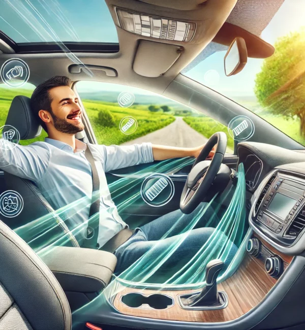 DALL·E 2025-03-17 14.18.21 - A visually appealing image of a clean, well-maintained car on a scenic road with a relaxed and happy driver inside. The driver looks stress-free, enjo