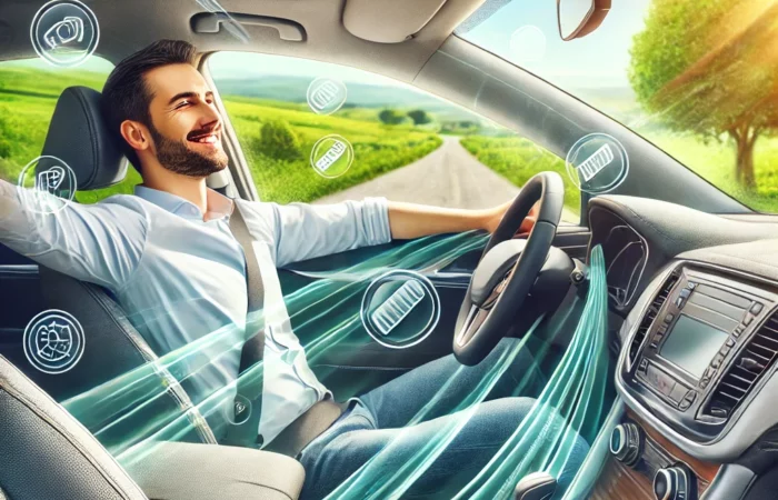 DALL·E 2025-03-17 14.18.21 - A visually appealing image of a clean, well-maintained car on a scenic road with a relaxed and happy driver inside. The driver looks stress-free, enjo