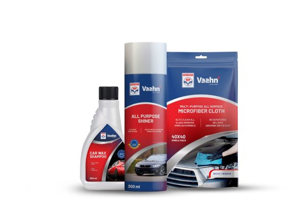 Exterior Cleaning Combo – Car Shampoo + All Purpose Shiner + Microfiber Cloth (500 GSM)
